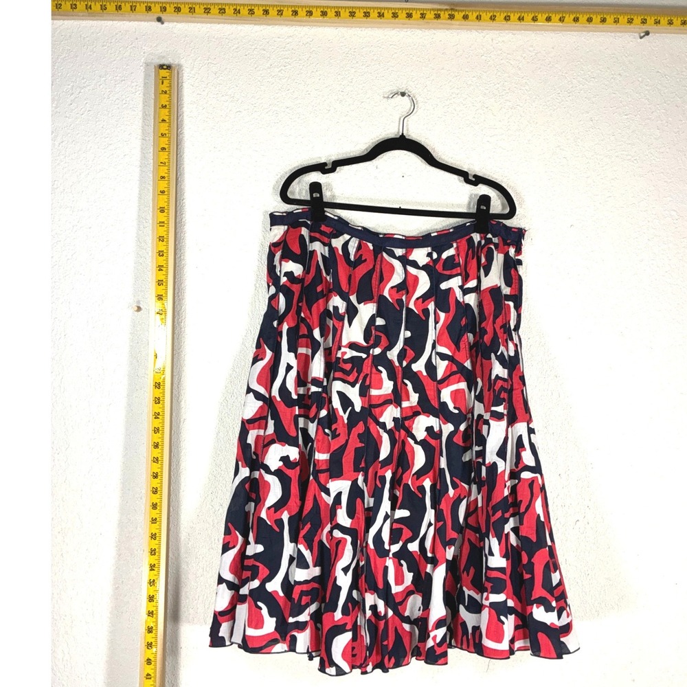 Focus 2000 Woman Red Navy White Abstract Geometric Cotton Midi Skirt Plus 18W